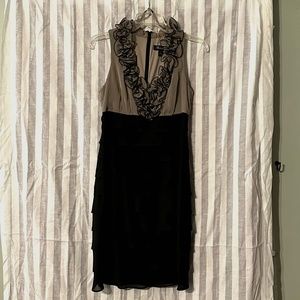 "S.L.Fashions" Taupe and Black, size 6,  knee length dress